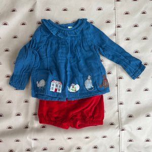 Baby Boden Blue Top & Red Bloomer Tea Kitten Playset